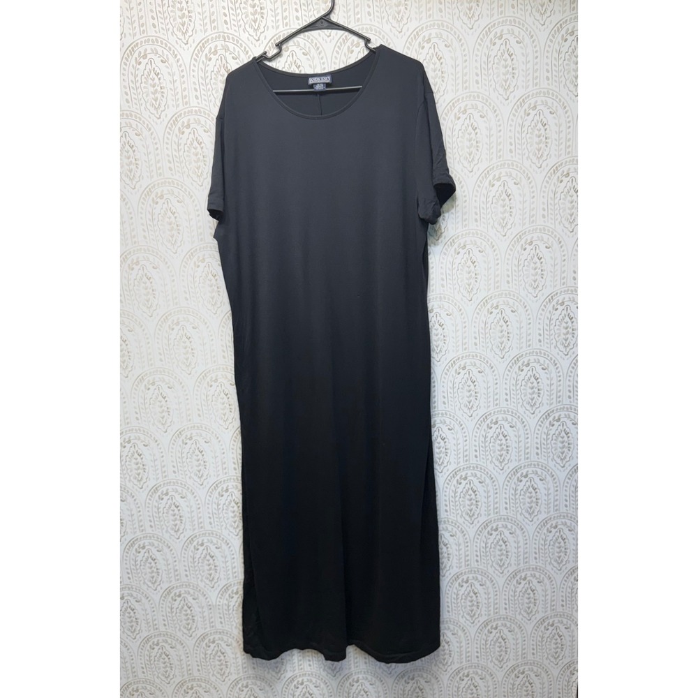 Lands End Maxi Dress Womens XL 18-20 Black Short Sleeve Crew Neck Stretch USA